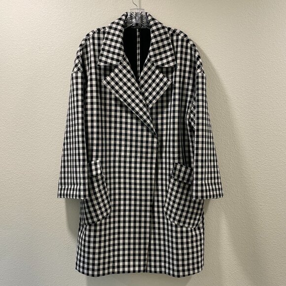 Black Tape_ Jackets & Blazers - (NEW) BLACK TAPE Long Line Coat Buffalo Check Long Sleeve Oversize, B & W - XL